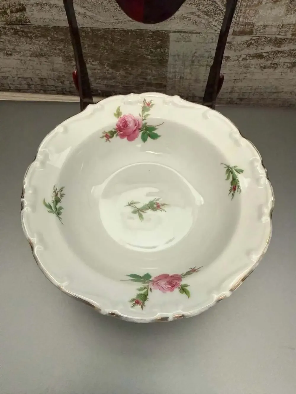 Bareuther Bavaria Germany Pink Rose Scalloped Rim Soup Bowl